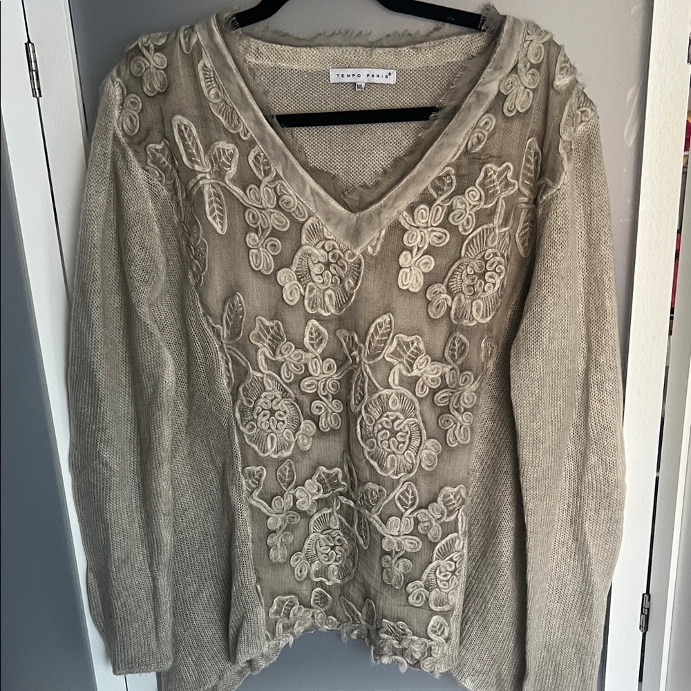 Tempo Paris M/L acrylic blend sweater sandy grey beige